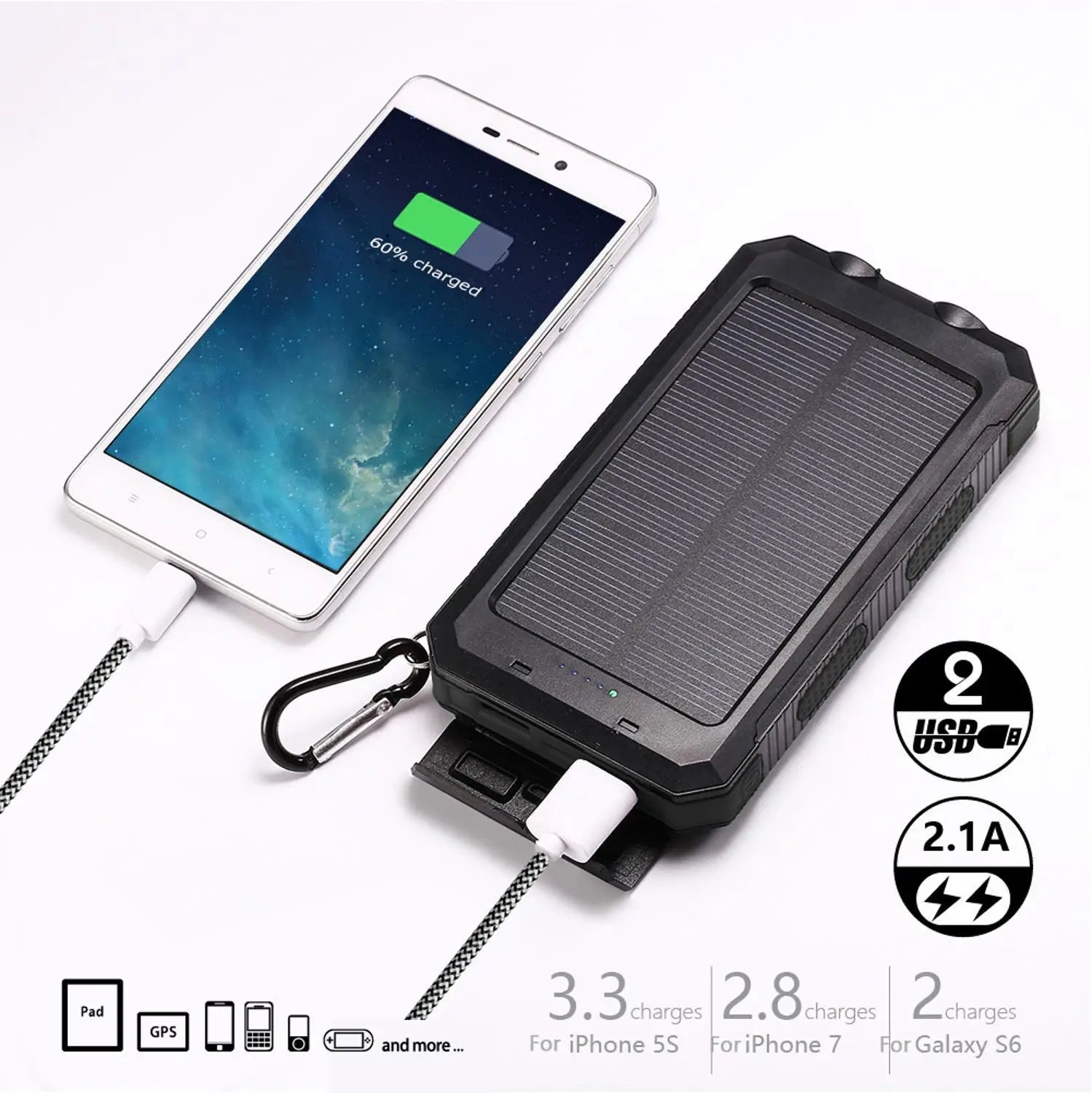 20000Mah Power Bank Waterproof Solar Powerbank External Battery Fast Mobile Phone Charger for Samsung Iphone Xiaomi Poverbank